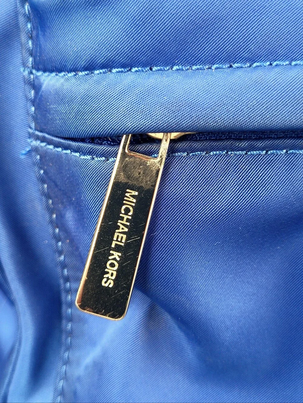 Michael Kors Jet Set Electric Blue Nylon Backpack with Tan Faux Leather Straps